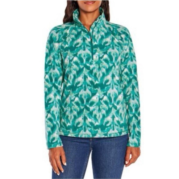 Eddie Bauer Tops - Eddie Bauer 1/4 Zip Polar Fleece Pullover in Turquoise Leaf Ikat Sz Large